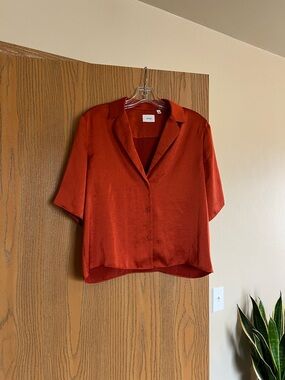 Wilfred Short-Sleeve Button-Front Blouse - Rust Orange